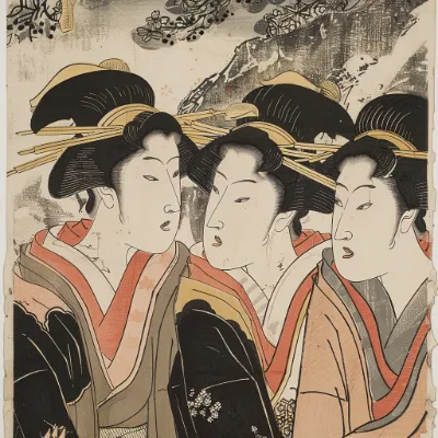 ukiyo-e artwork of courtesans generated in Midjourney