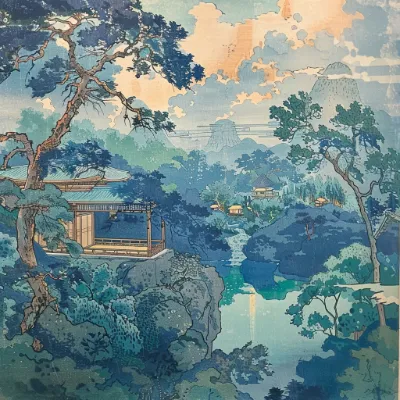 ukiyo-e romantic vista generated in Midjourney