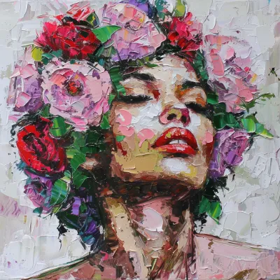 circularflowers-hair--tbarbs._A_pallet_knife_painting_of_A_portrait_of_a_woman_with_f_eae1291c-716d-4850-ad60-4612e05c2e9d Pallet knife painting of a woman with flowers in her hair