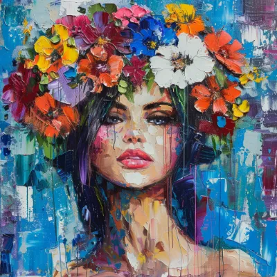 mix-paint-flowers-hair--tbarbs._A_pallet_knife_painting_of_A_portrait_of_a_woman_with_f_30bd6a7b-e7ec-4015-b6bf-1d1a681db63f Pallet knife painting of a woman with flowers in her hair