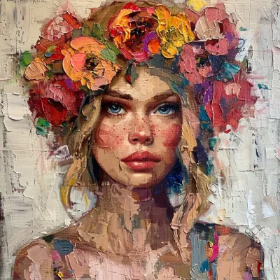 none-flowers-hair__tbarbs._A_pallet_knife_painting_of_A_portrait_of_a_woman_with_f_4fe472b8-20c0-4085-a9c3-7f8e35e8814f Pallet knife painting of a woman with flowers in her hair