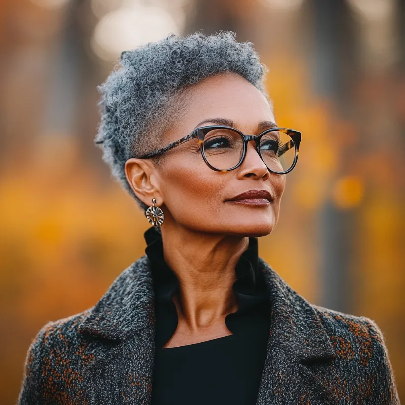 Mature woman wearing glasses outside