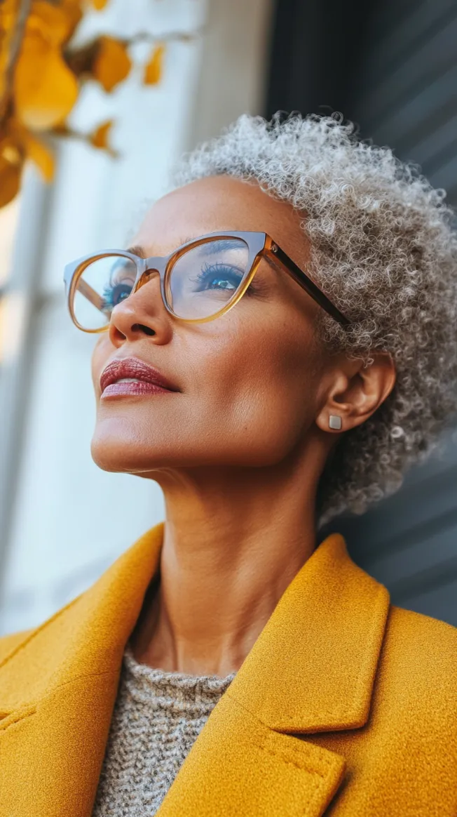 Mature woman wearing glasses outside