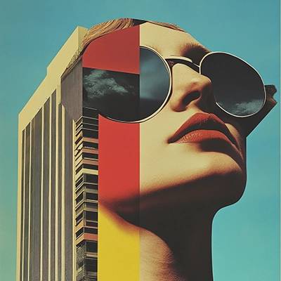 An Bauhaus advertisment for sunglasses generated in Midjourney