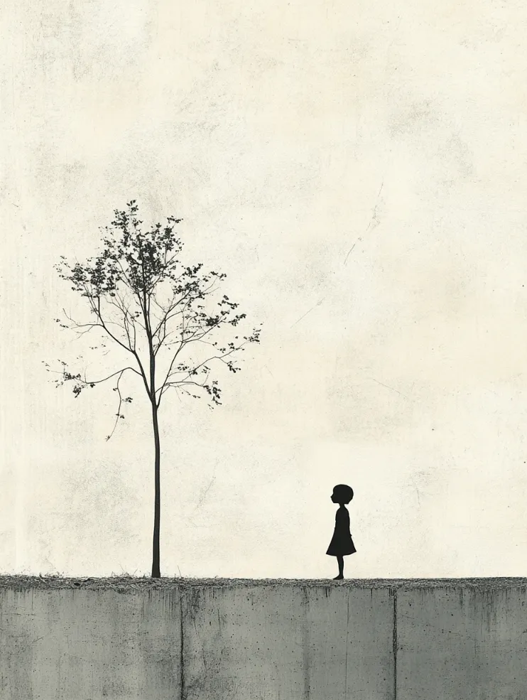 industrial-tree--tbarbs._A_minimalistic_artwork_of_a_little_girl_and_a_tree_usin_4e563088-4281-41a2-b42c-a0f05892a274 a minimalistic artwork of little girl and a tree generated in Midjourney